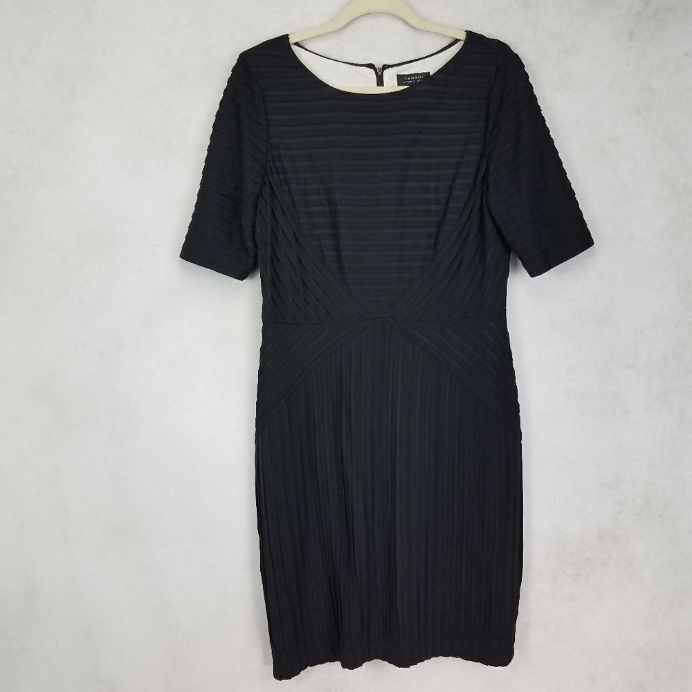 Tahari ASL Size 12 Pleated Sheath Dress 3/4  Sleeves in Black